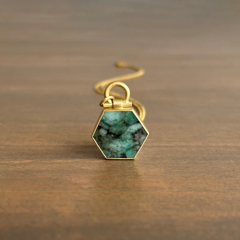 women's classic necklaces -Marbled Emerald Hexagon Pendant