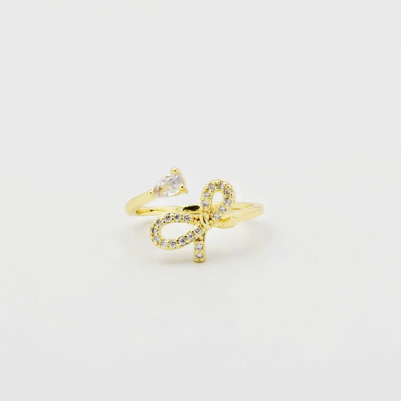 women's adjustable gemstone rings -Bow Crystal Ring P7