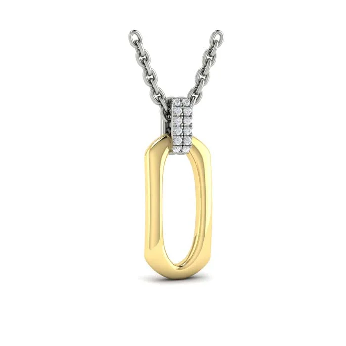 women's boho necklaces -Vlora Reina Diamond Accent North South Open Oval Pendant Necklace in 14K Yellow Gold