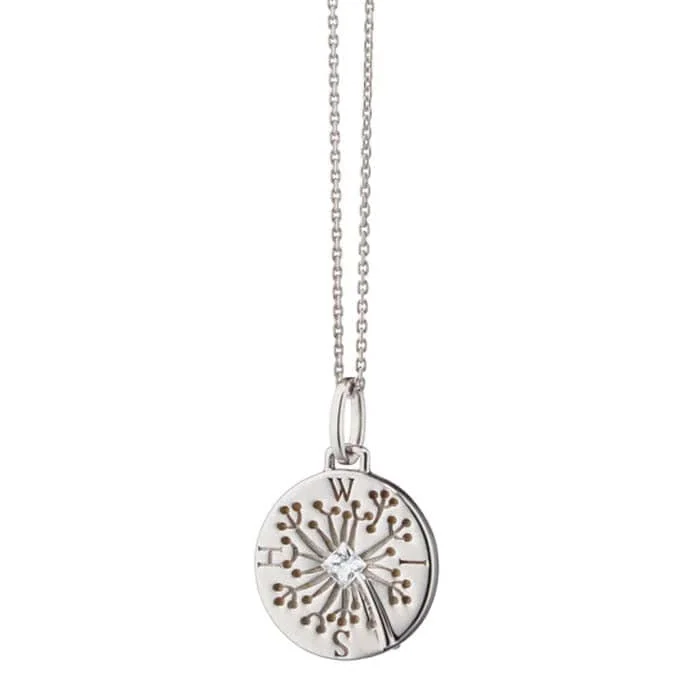 women's minimalist gold necklaces -Monica Rich Kosann "WISH" White Sapphire Dandelion Intaglio Charm Necklace in Sterling Silver