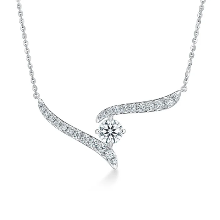 women's pearl necklaces -Hearts On Fire .85CTW VELA Crossover Pendant Necklace in 18K White Gold