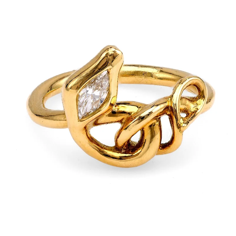 women's bridal necklaces -18k Gold Snake Ring with Marquise Diamond