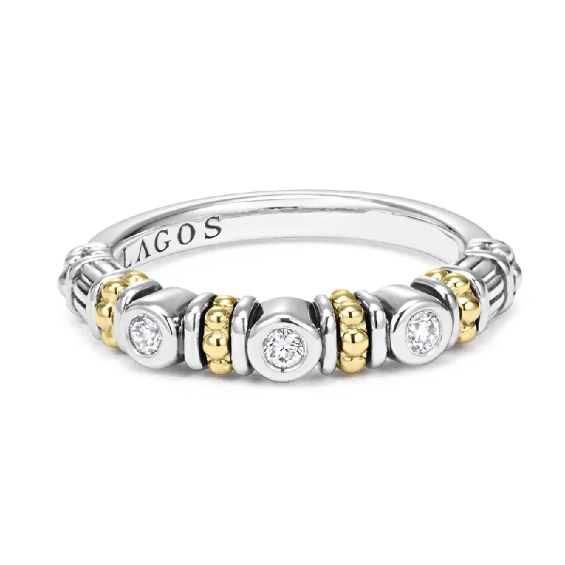 women's sapphire rings -Lagos Caviar Three Diamond Stacking Ring