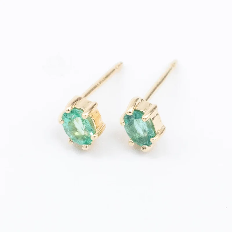 women's glamorous earrings -Gold Vermeil Oval Emerald Claw Shaped Studs