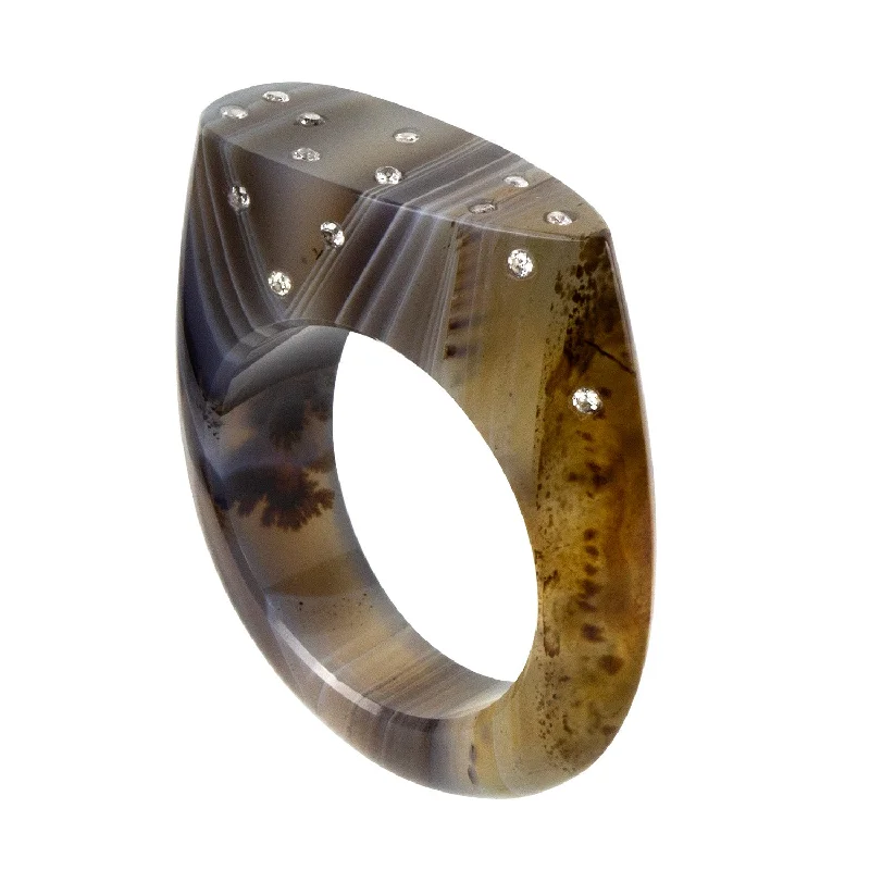 women's luxury rings -Celestial Botswana Agate Signet Ring - Narrow