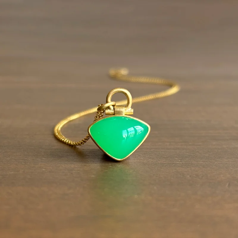 women's luxury gold necklaces -Triangle Chrysoprase Pendant