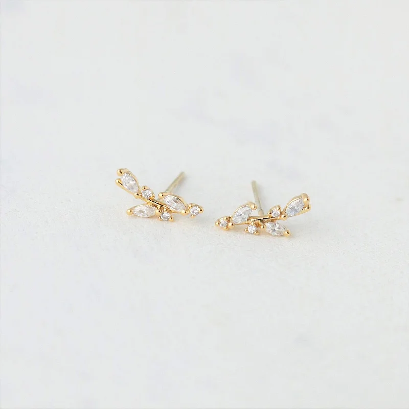 women's matching earrings -Gold Plated Olive Climber Earrings