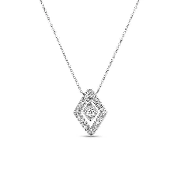 women's heart-shaped pendant necklaces -Roberto Coin Diamante Diamond Small Lozenge Pendant Necklace in 18K White Gold