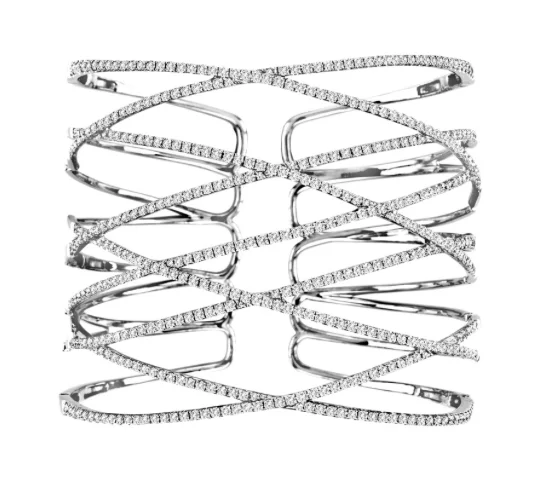 women's friendship bracelets -18kt White Gold Multi Row Diamond Cuff (6.90 ctw)