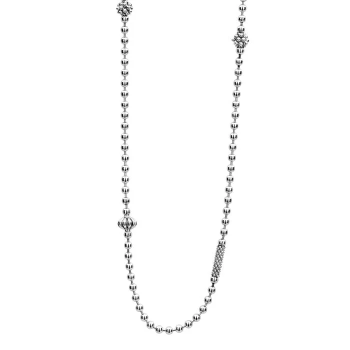 women's trendy layered necklaces -LAGOS 18" Caviar Icon Elements Beaded Chain Necklace in Sterling Silver