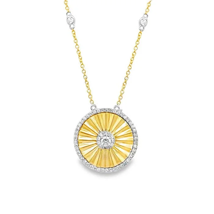 women's simple gold necklaces -Mountz Collection Round Diamond-Cut Sunburst Pendant Necklace with Diamonds in 14K Yellow Gold