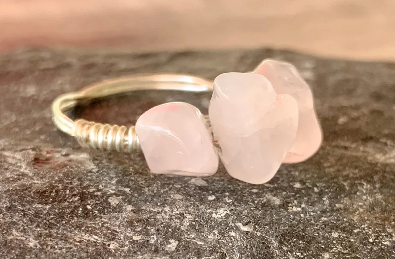 women's gemstone rings -Ahava Handmade Wire Wrapped Rose Quartz Ring Size 6