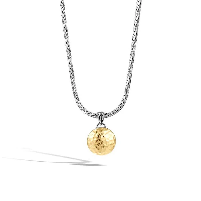 women's geometric necklaces -John Hardy Dot Collection Sterling Silver and 18K Yellow Gold Disk Pendant on Classic Chain Necklace