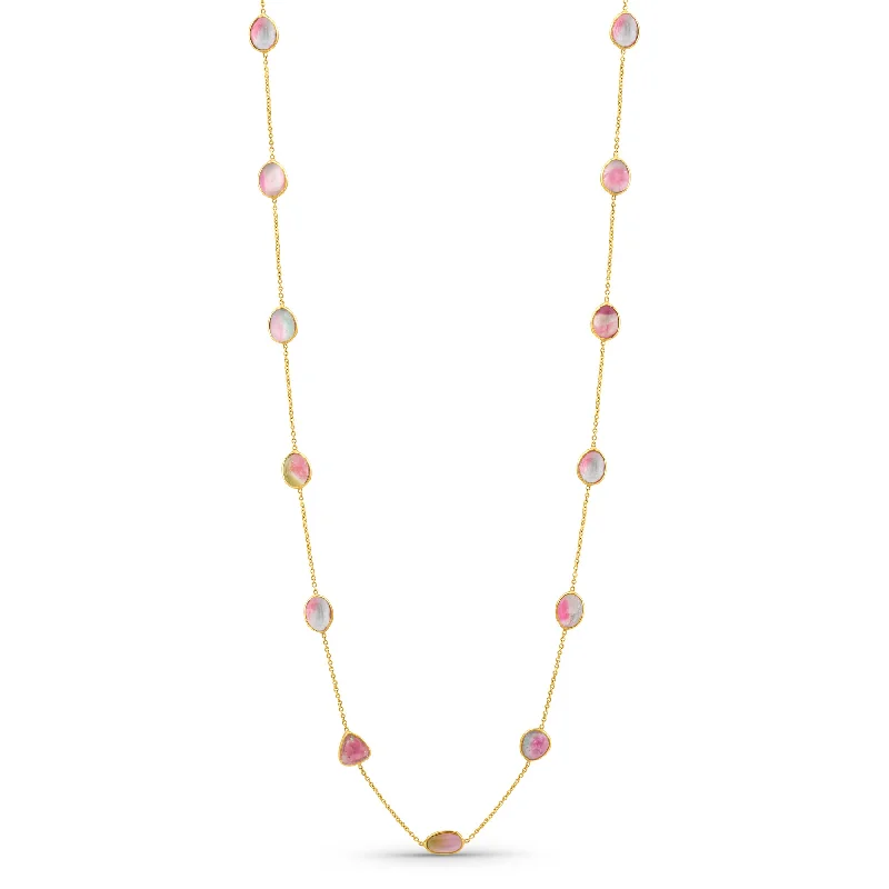 women's creative necklaces -Watermelon Tourmaline Ushape Necklace In 18K Yellow Gold