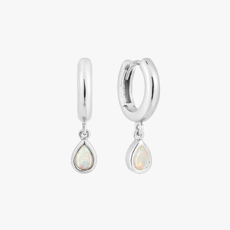 women's multi-colored earrings -Opal Cabochon Silver Hoop Earrings