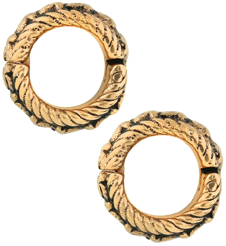 women's beach bracelets -Fiber Rose Gold Brass Hinged Ear Lobe Cuffs