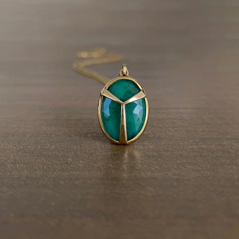 women's creative necklaces -Emerald Lucky Scarab Pendant