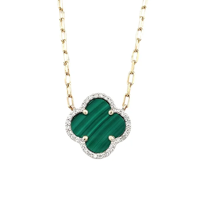 women's chic pendant necklaces -Mountz Collection Malachite and Diamond Clover Pendant Necklace in 14K Yellow Gold