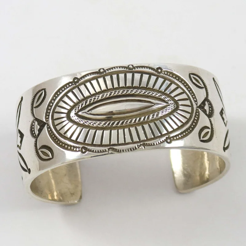 women's vibrant bangles -Stamped Silver Cuff