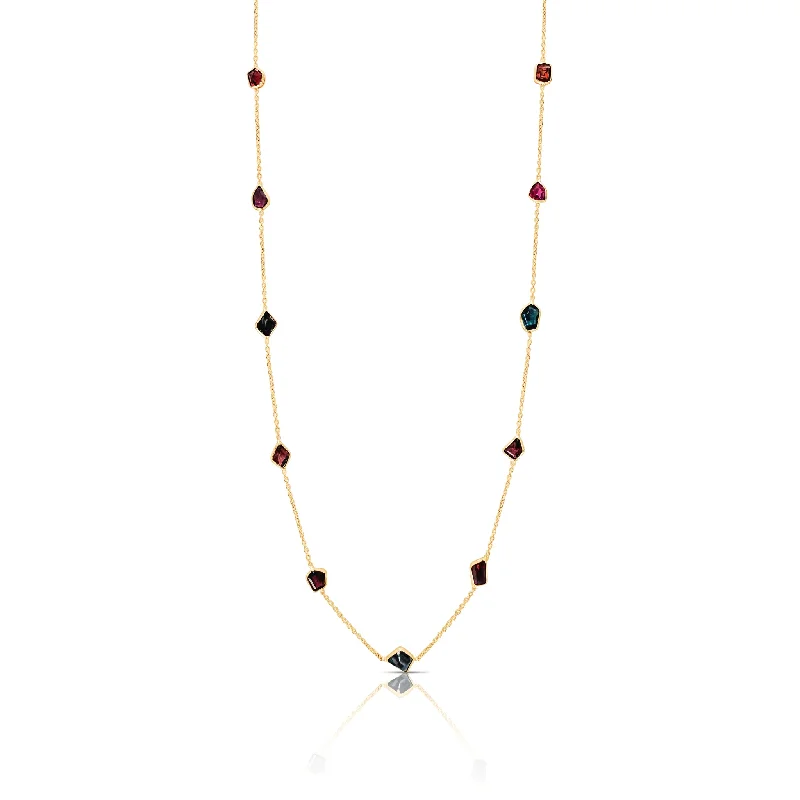 women's wedding anniversary necklaces -Multicolor Stone Unshape Necklace In 18K Yellow Gold