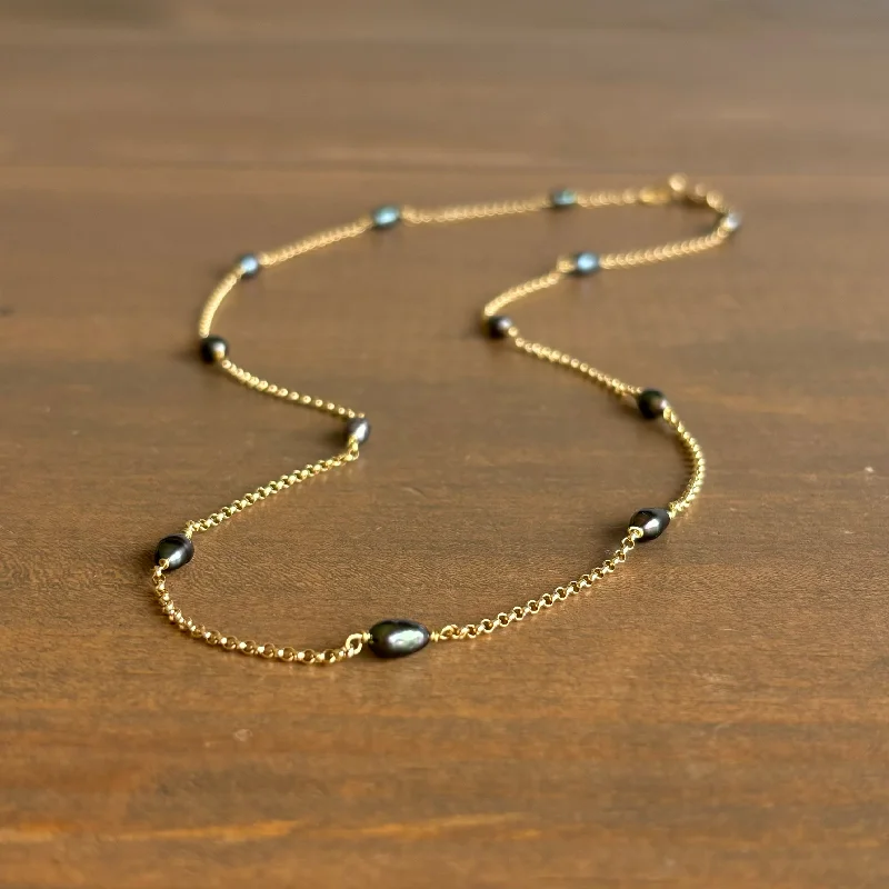 women's minimalist necklaces -Tahitian Keshi Pearl Victorian Chain