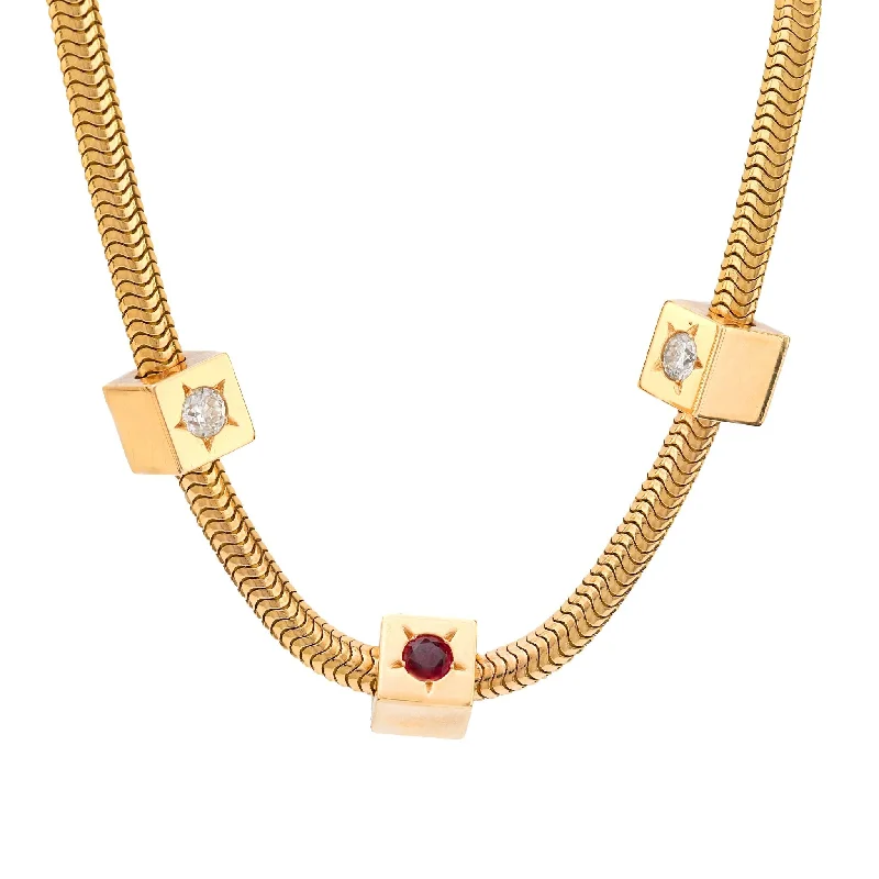 women's crystal necklaces -Mellerio Paris ruby diamond 18k yellow gold bracelet necklace