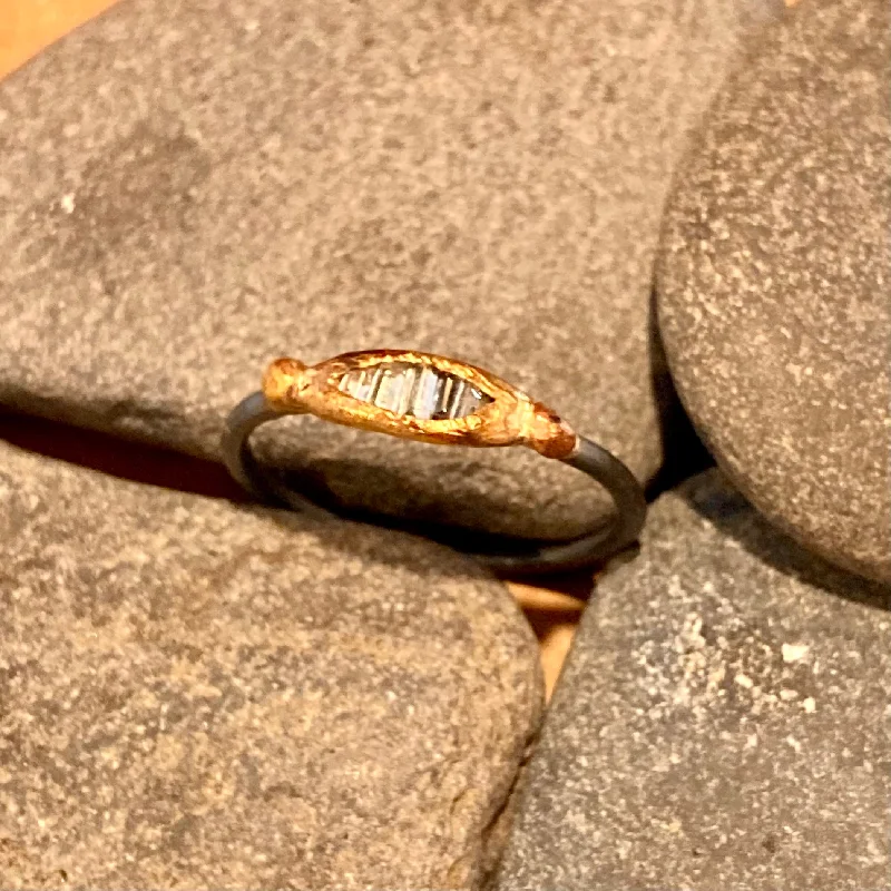 women's engagement rings -Amalgam Gold and Oxidized Sterling Silver Baguette Diamond Channel Ring