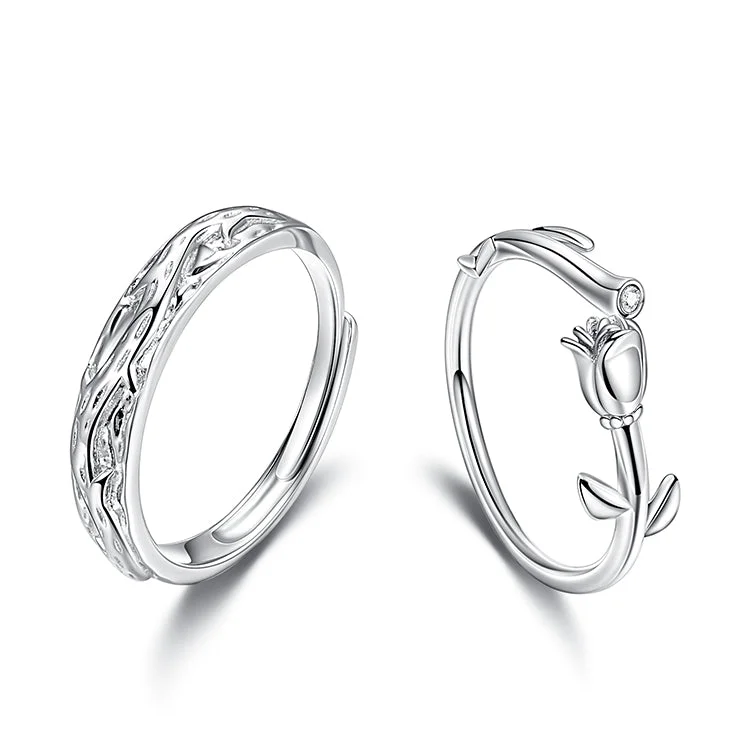 women's silver stackable rings -FANCIME "Rose Love" Adjustable Matching Sterling Silver Rings