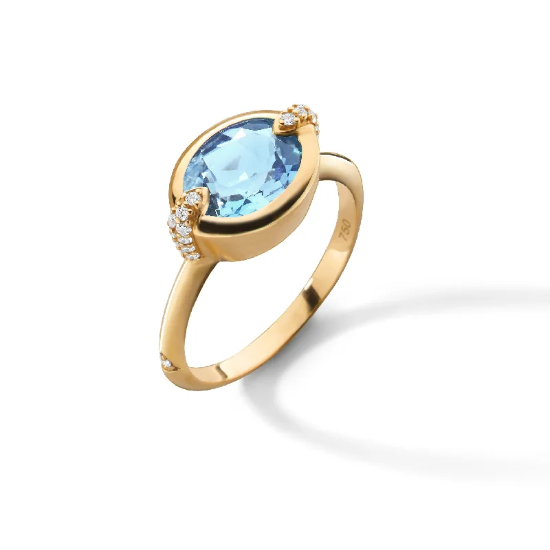 women's vintage rings -Special Edition 18K Points North Ring with Deep-Set Aquamarine and Diamonds