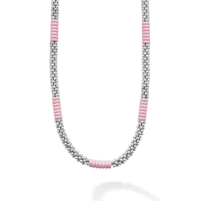 women's art deco necklaces -LAGOS Pink Caviar Silver Station Ceramic Beaded 5mm Necklace in Sterling Silver