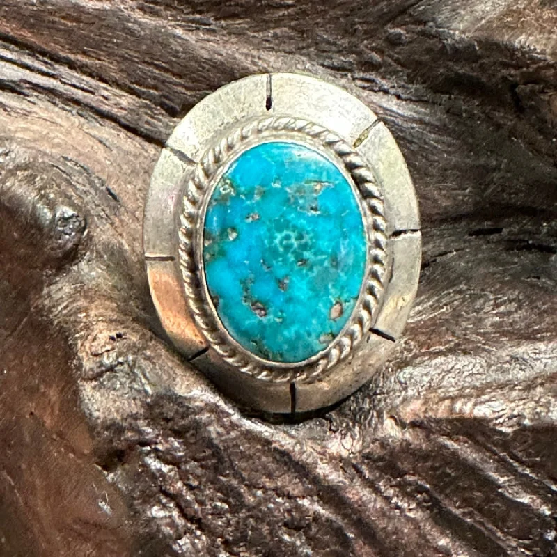 women's wedding set rings -Vintage Navajo Sterling Silver Nodule Turquoise Ring Size 7