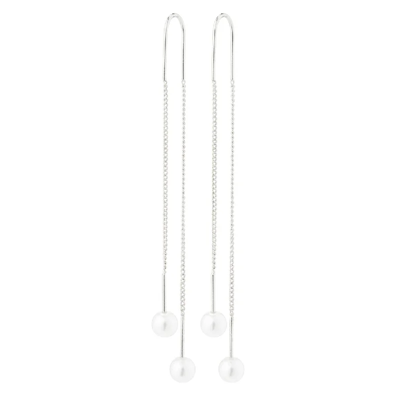 women's modern silver earrings -Euonia Silver Plated Pull Through Pearl Earrings