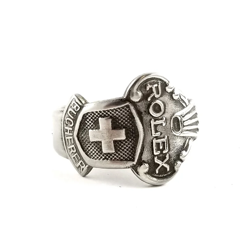 women's designer rings -Rolex Swiss Cross Lucerne Stainless Steel Spoon Ring