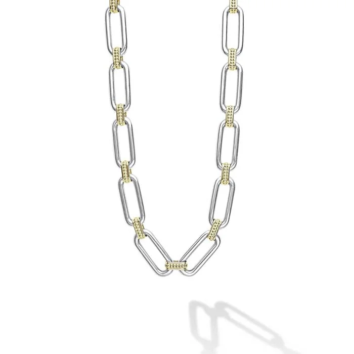 women's chic pendant necklaces -LAGOS Signature Caviar Link Necklace in Sterling Silver and 18K Yellow Gold