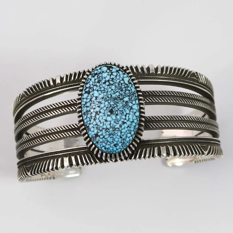 women's vibrant bangles -Spiderweb Kingman Turquoise Cuff