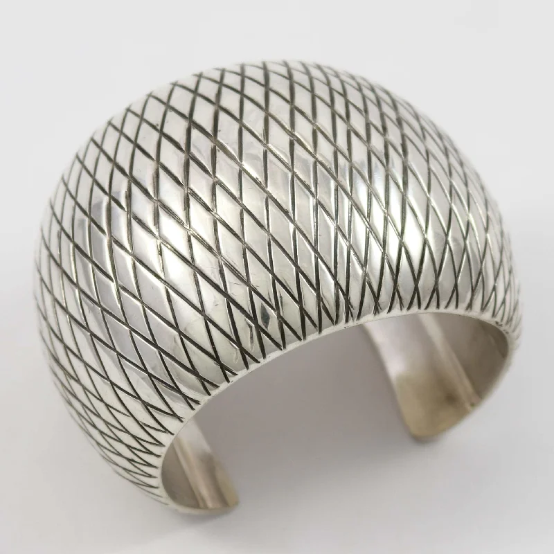 women's gold bracelets -Wide Stamped Silver Cuff