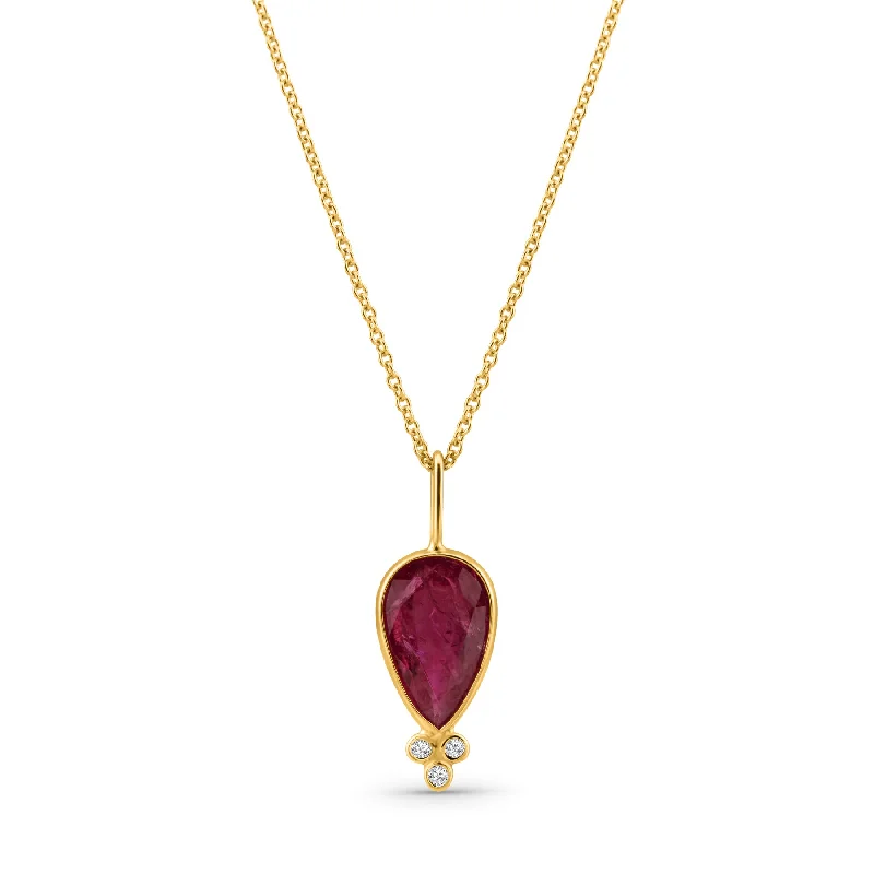 women's elegant pendant necklaces -Ruby P/S & Diamond Necklace In 18K Yellow Gold