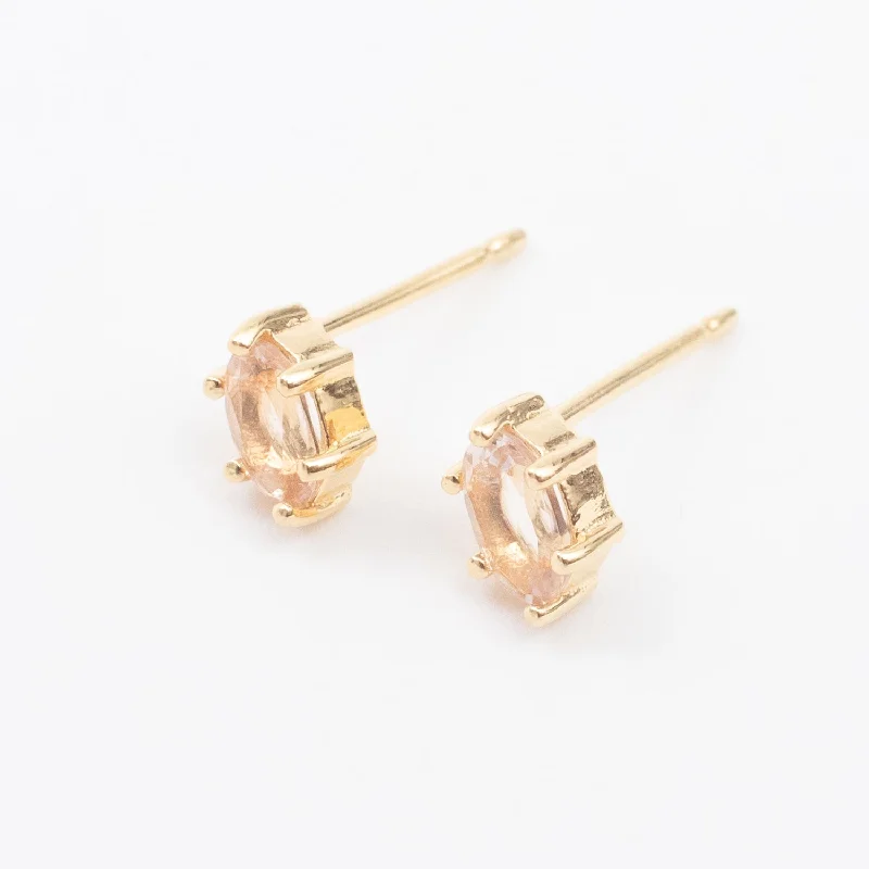 women's double-drop earrings -Gold Vermeil Oval Morganite Claw Set Studs