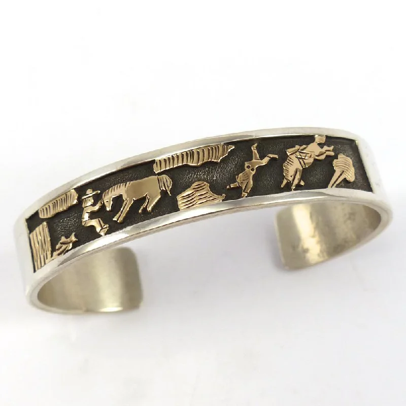 women's handcrafted bangles -Gold on Silver Storyteller Cuff