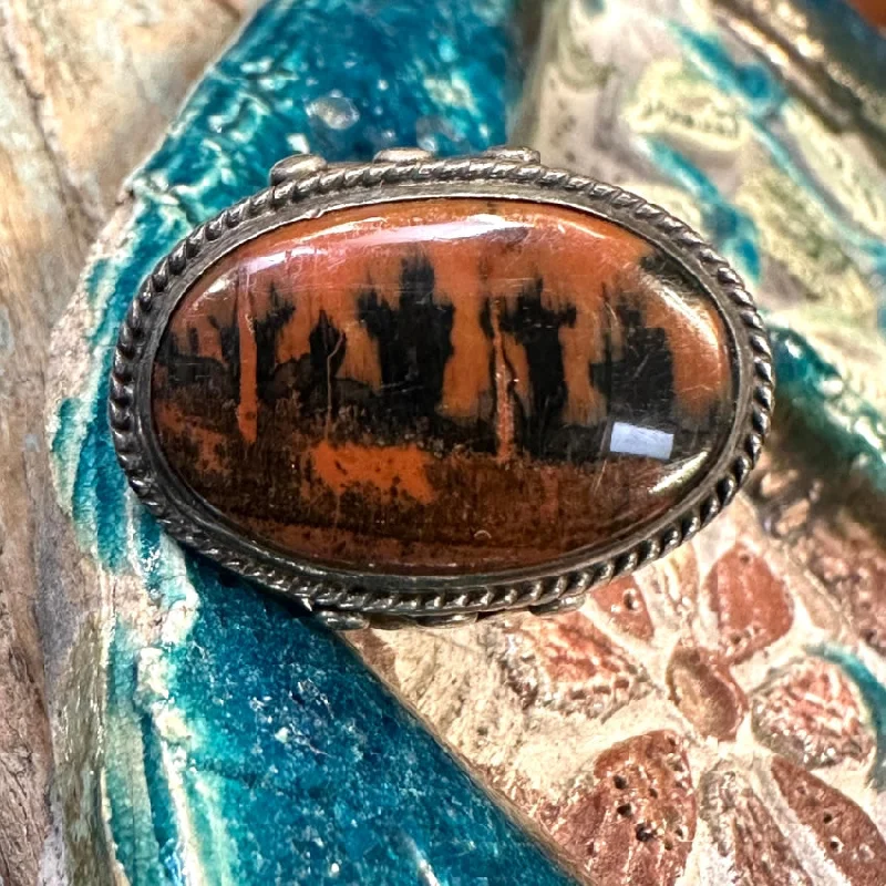 women's gold statement rings -Vintage Navajo Landscape Petrified Wood Raindrop Ring Size 6