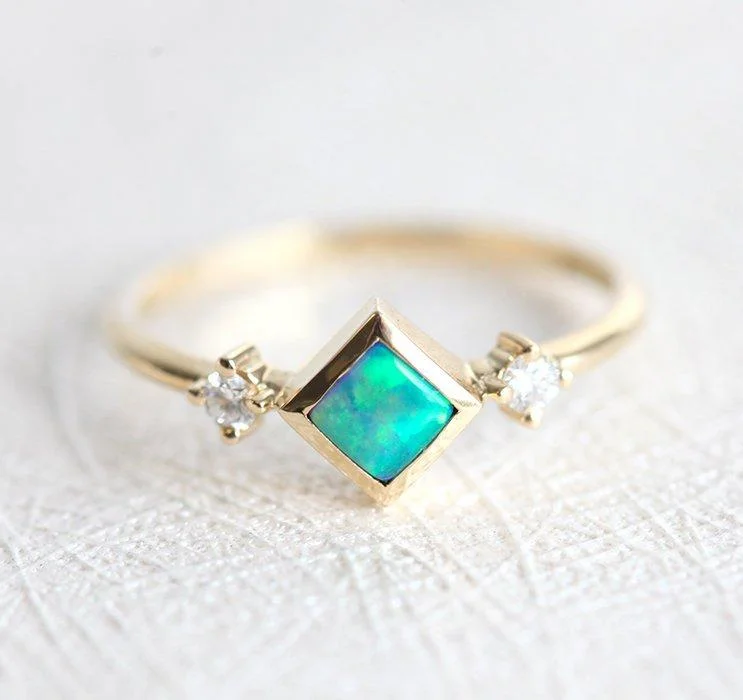 women's wedding necklaces -Adora Square Opal Ring