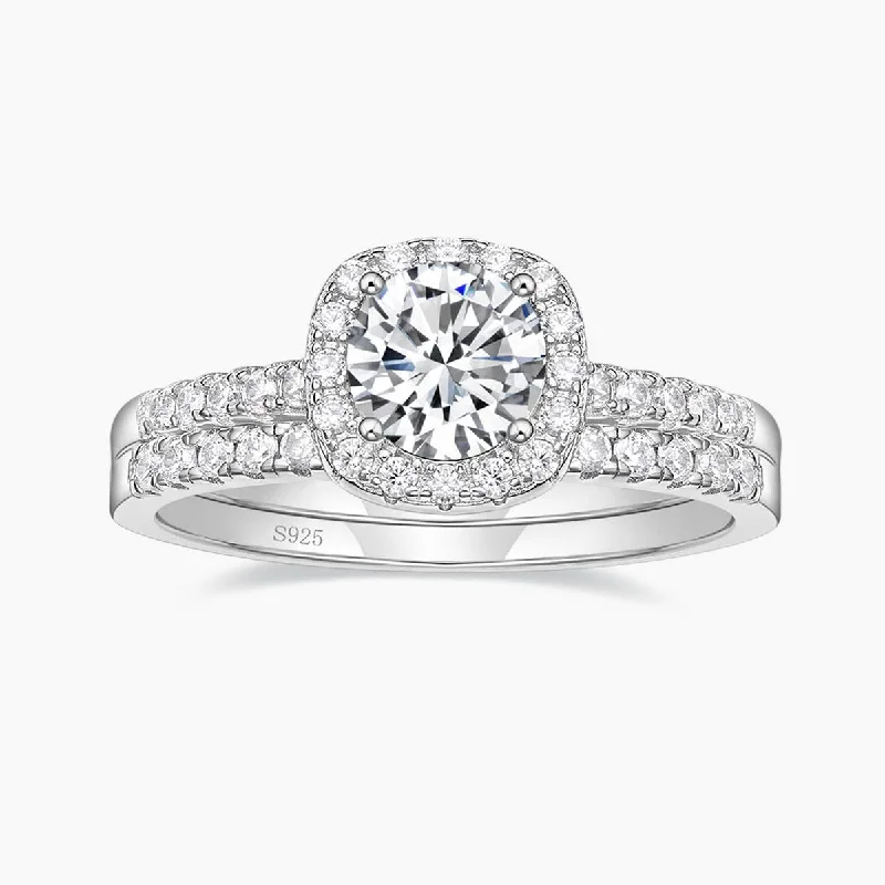 women's moon and star rings -925 Sterling Silver Bridal Round Cubic Zirconia Ring Set