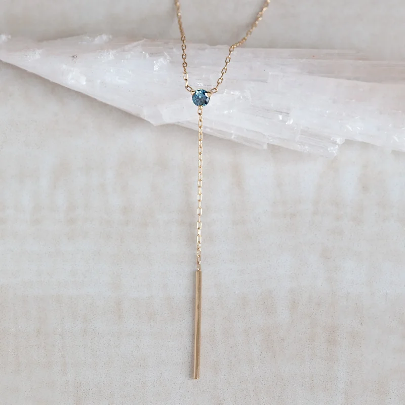 women's gemstone necklaces -The Blue Montana Sapphire Gemstone Lariat Necklace | 10K Yellow Gold