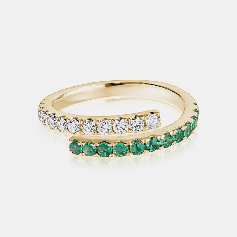 women's luxury rings -Half Diamond Half Green Emerald Wrap Ring