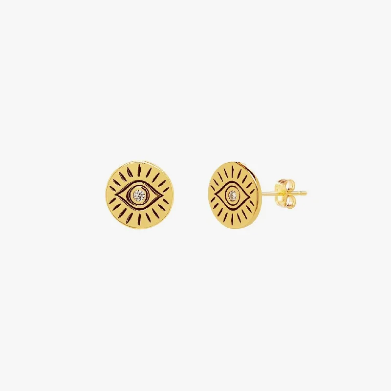 women's flower drop earrings -Evil Eye Disc Stud Earrings