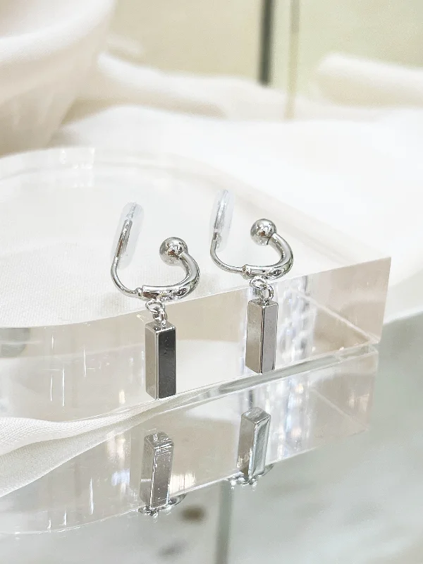 women's crystal hoop earrings -Silver Bar Hoop Earrings