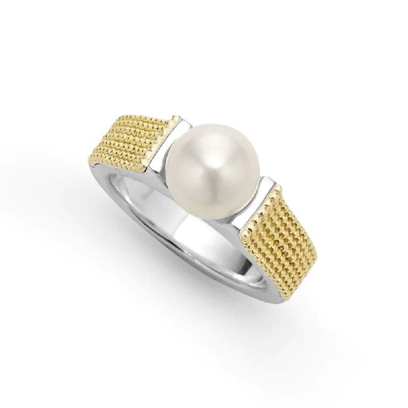 women's diamond eternity rings -Lagos Luna Two-Tone Caviar Pearl Ring