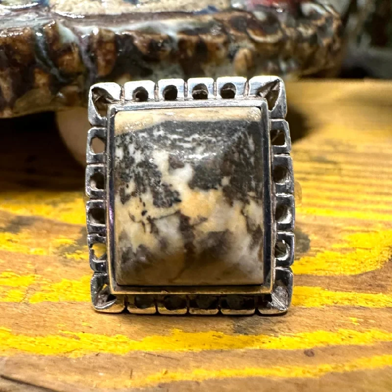 women's sapphire rings -Vintage Jasper Ring Sterling Silver Size 7.5