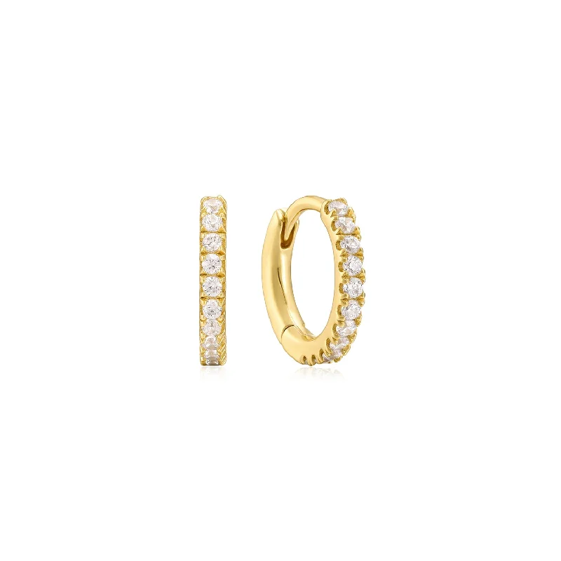 women's flower-shaped earrings -Gold Plated Micro CZ Huggie Hoops