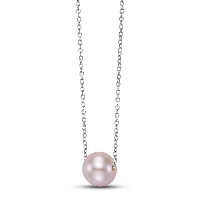 women's adjustable necklaces -Mastoloni 18" 7.5-8mm Pink Freshwater Cultured Pearl Floating Necklace in 14K White Gold